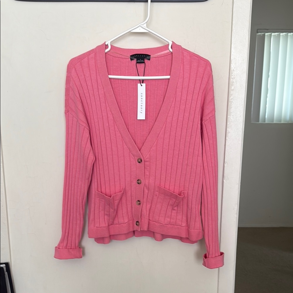 Sanctuary Pink Cardigan Sweater V-Neck Ribbed